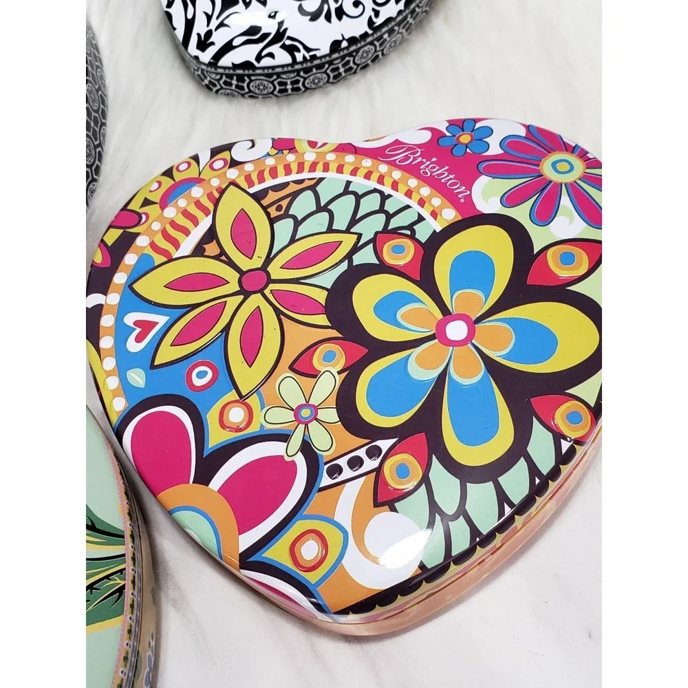 Lot of 4 Brighton Tins Heart Shaped  EMPTY‎ jewelry gift metal boxes